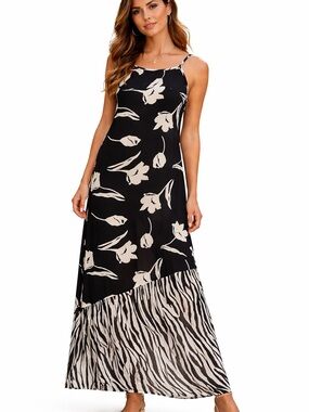 Divine Sarah Black Floral & Zebra Print Maxi Dress